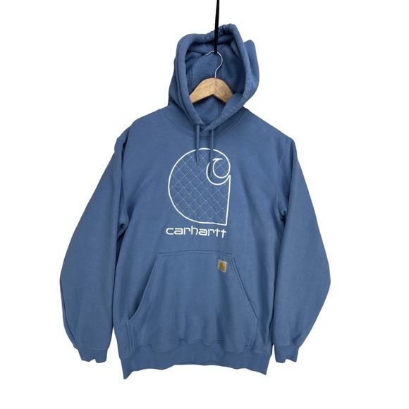 Carhartt Tops - Carhartt Hoodie Pullover Sweatshirt Graphic Logo‎ Loose Fit Blue Medium